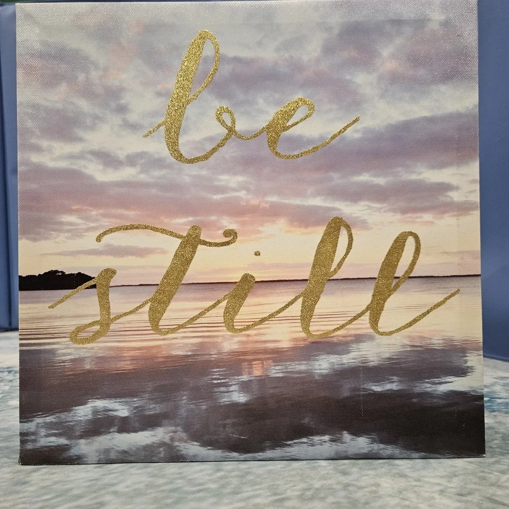 Be Still Ocean Canvas Wall Art Beach Sunset Christian Decor 12x12